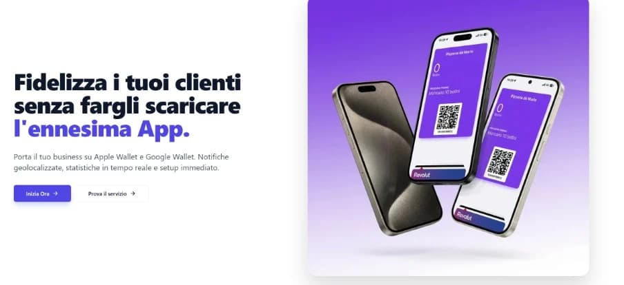 Tesserando home page with loyalty cards in the phone wallet